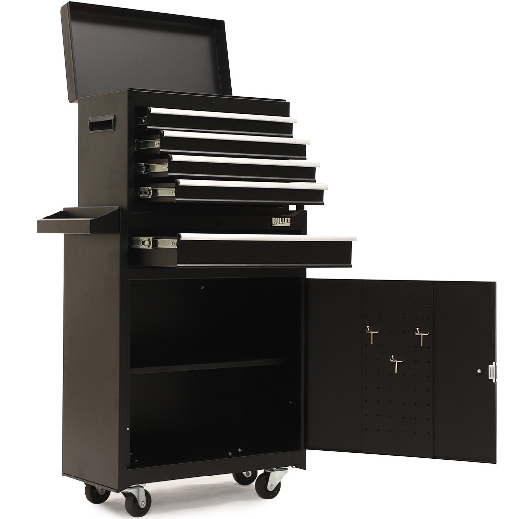 BULLET Pro 5 Drawer Tool Box Cabinet Chest Storage, with 1-Door Toolbox Garage Organiser Set, Black V219-TOLCHTBU5CKA