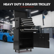 BULLET Pro 5 Drawer Tool Box Cabinet Chest Storage, with 1-Door Toolbox Garage Organiser Set, Black V219-TOLCHTBU5CKA