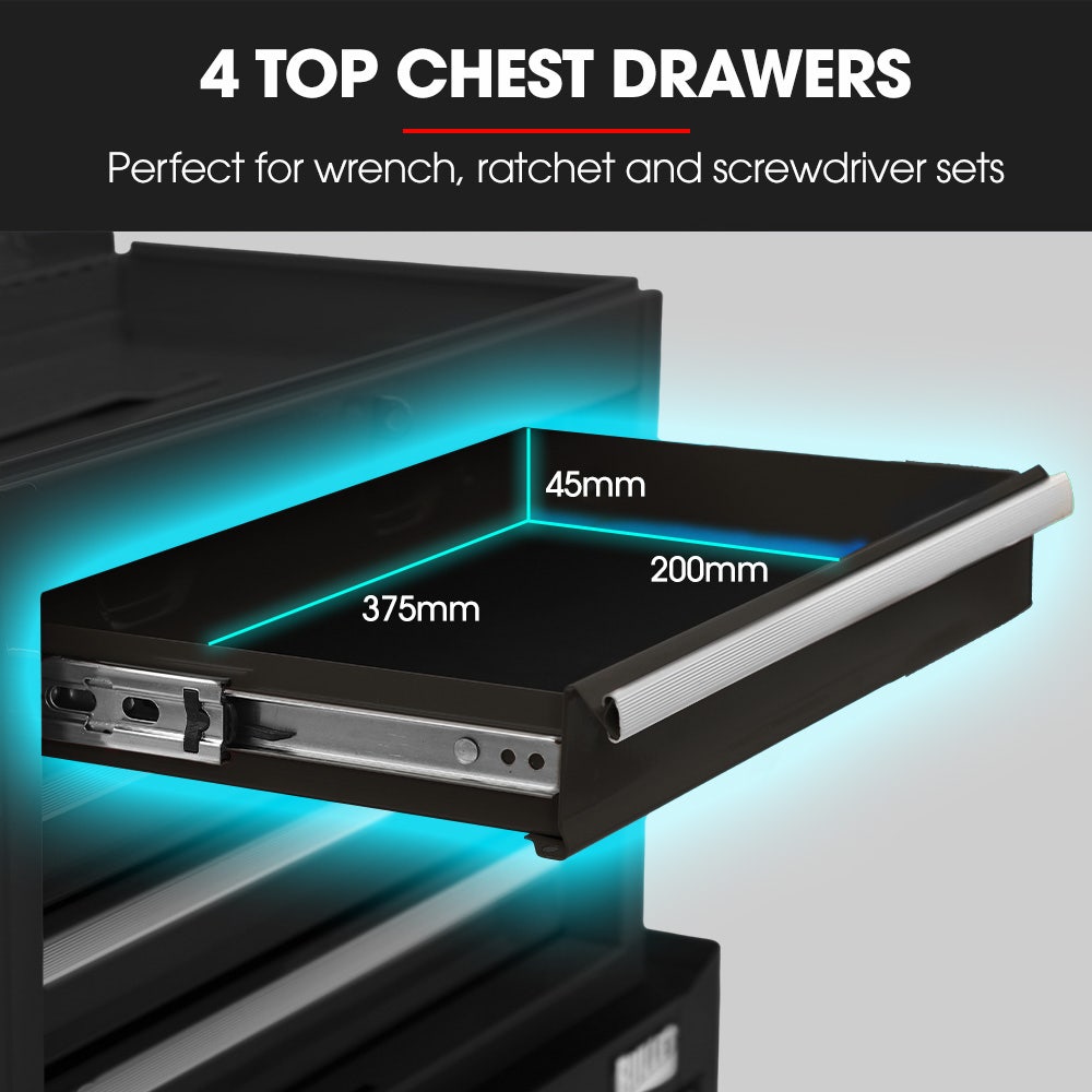 BULLET Pro 5 Drawer Tool Box Cabinet Chest Storage, with 1-Door Toolbox Garage Organiser Set, Black V219-TOLCHTBU5CKA