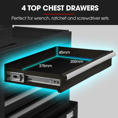 BULLET Pro 5 Drawer Tool Box Cabinet Chest Storage, with 1-Door Toolbox Garage Organiser Set, Black V219-TOLCHTBU5CKA