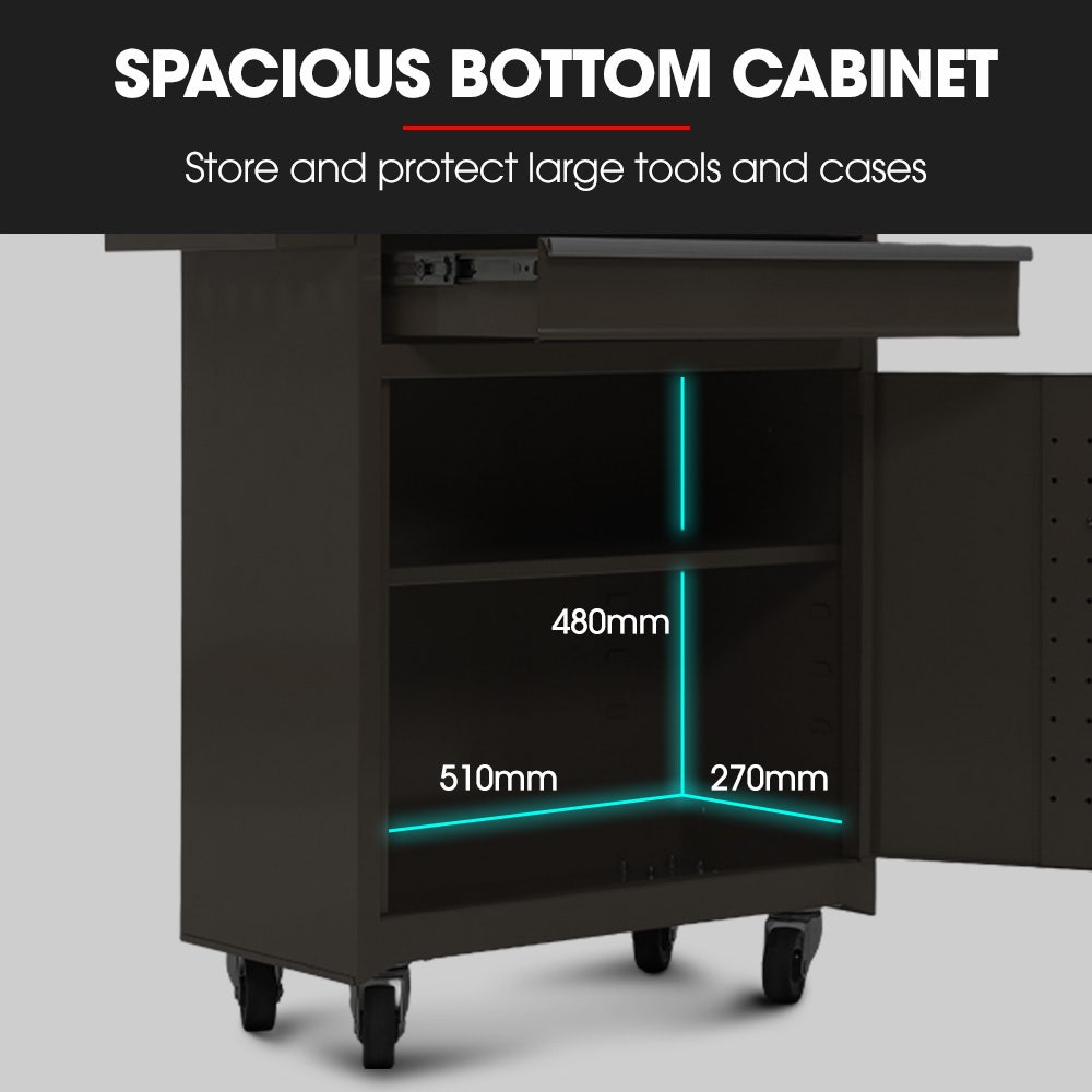 BULLET Pro 5 Drawer Tool Box Cabinet Chest Storage, with 1-Door Toolbox Garage Organiser Set, Black V219-TOLCHTBU5CKA