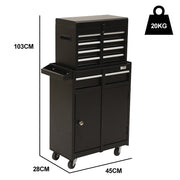 BULLET Pro 5 Drawer Tool Box Cabinet Chest Storage, with 1-Door Toolbox Garage Organiser Set, Black V219-TOLCHTBU5CKA