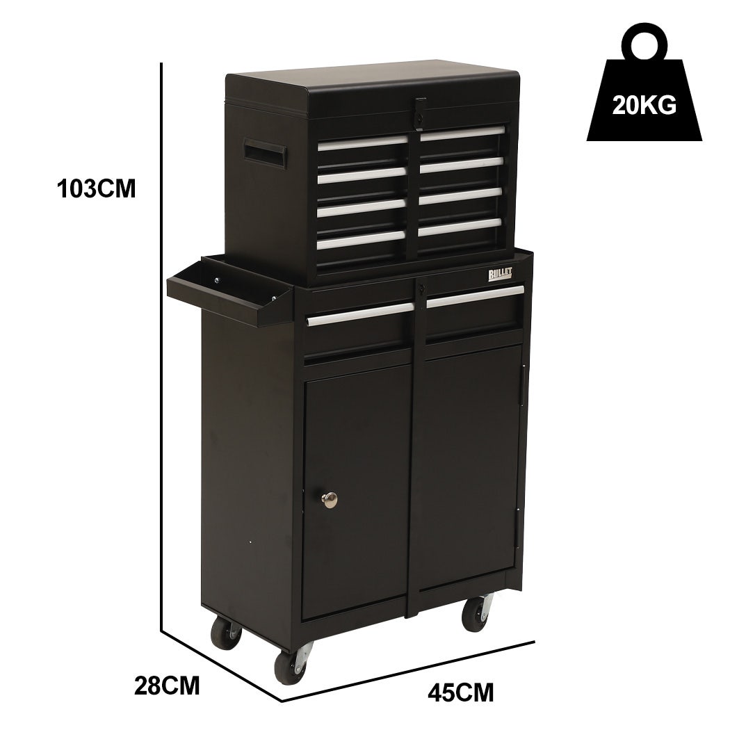 BULLET Pro 5 Drawer Tool Box Cabinet Chest Storage, with 1-Door Toolbox Garage Organiser Set, Black V219-TOLCHTBU5CKA