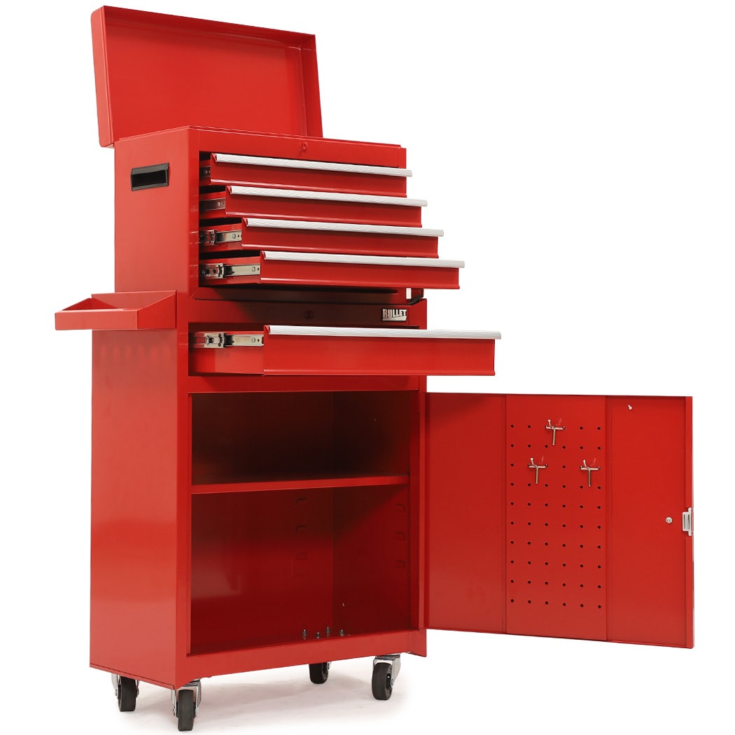 BULLET Pro 5 Drawer Tool Box Cabinet Chest Storage, with 1-Door Toolbox Garage Organiser Set, Red V219-TOLCHTBU5CRA