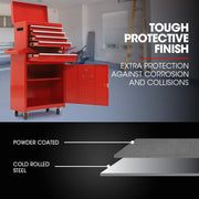 BULLET Pro 5 Drawer Tool Box Cabinet Chest Storage, with 1-Door Toolbox Garage Organiser Set, Red V219-TOLCHTBU5CRA