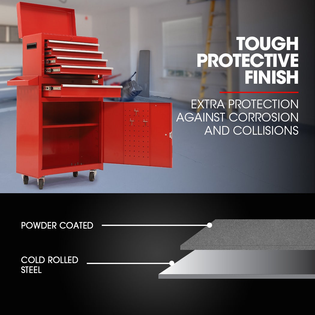 BULLET Pro 5 Drawer Tool Box Cabinet Chest Storage, with 1-Door Toolbox Garage Organiser Set, Red V219-TOLCHTBU5CRA