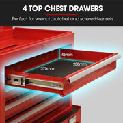 BULLET Pro 5 Drawer Tool Box Cabinet Chest Storage, with 1-Door Toolbox Garage Organiser Set, Red V219-TOLCHTBU5CRA