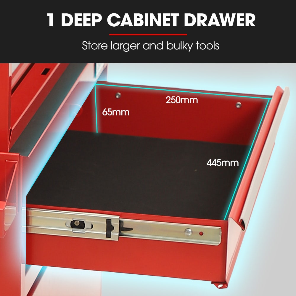 BULLET Pro 5 Drawer Tool Box Cabinet Chest Storage, with 1-Door Toolbox Garage Organiser Set, Red V219-TOLCHTBU5CRA