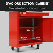 BULLET Pro 5 Drawer Tool Box Cabinet Chest Storage, with 1-Door Toolbox Garage Organiser Set, Red V219-TOLCHTBU5CRA