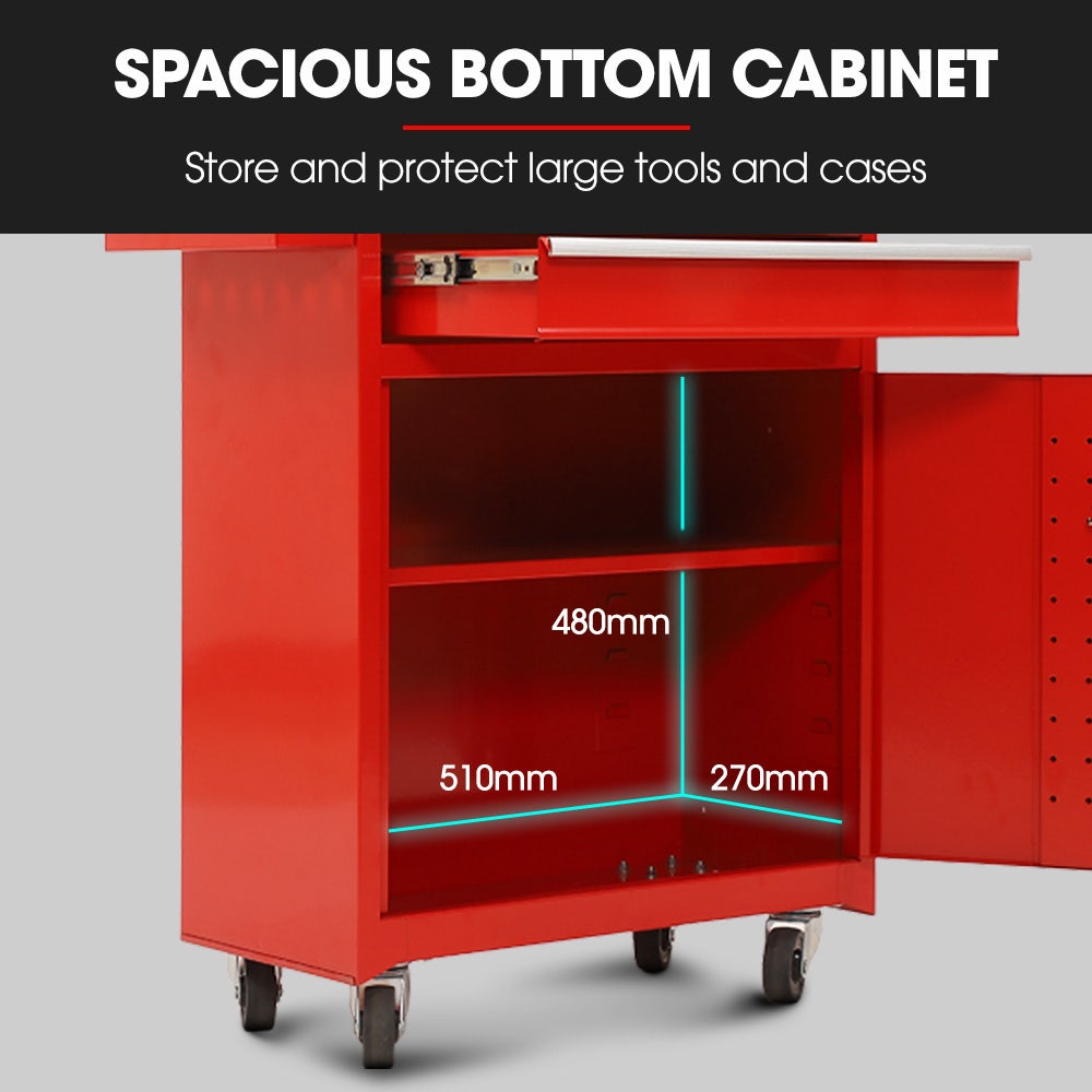 BULLET Pro 5 Drawer Tool Box Cabinet Chest Storage, with 1-Door Toolbox Garage Organiser Set, Red V219-TOLCHTBU5CRA