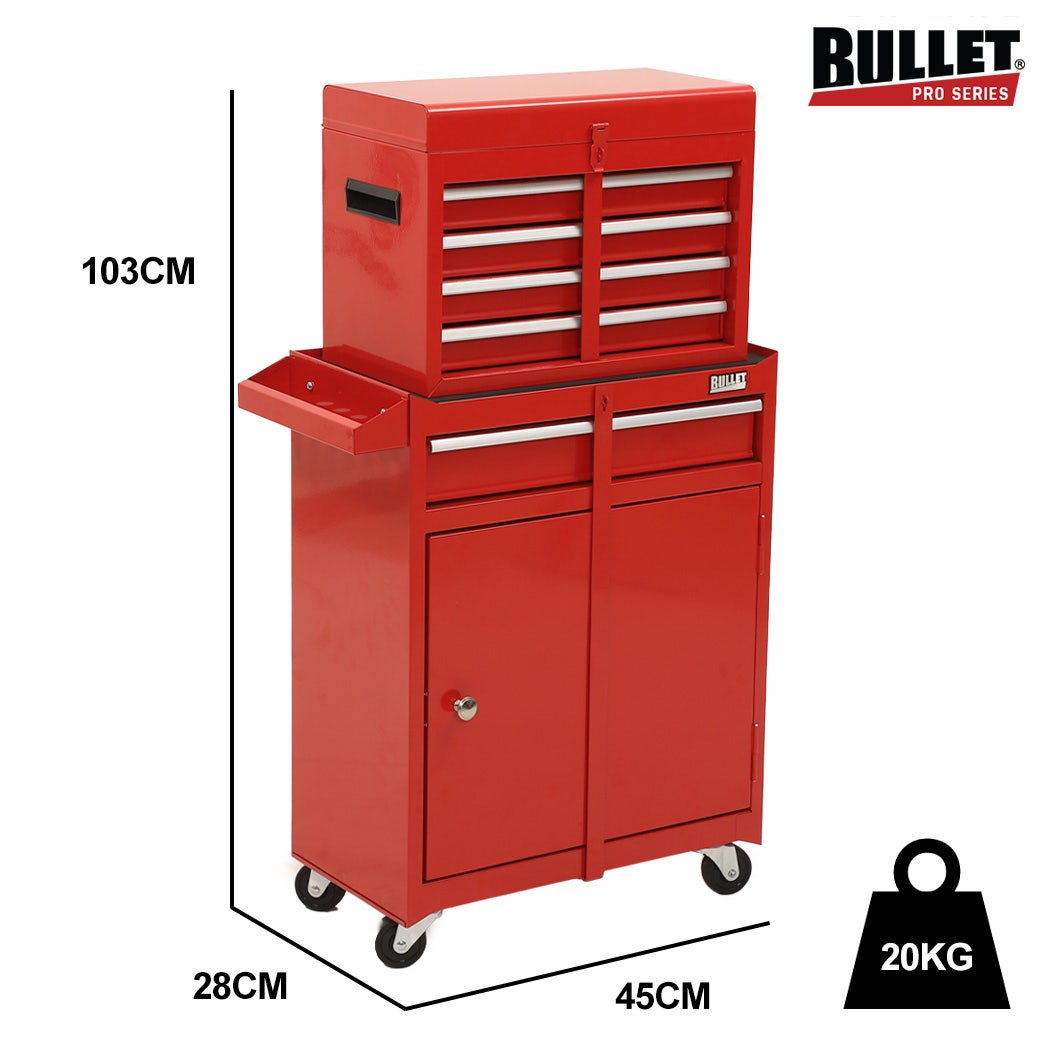 BULLET Pro 5 Drawer Tool Box Cabinet Chest Storage, with 1-Door Toolbox Garage Organiser Set, Red V219-TOLCHTBU5CRA