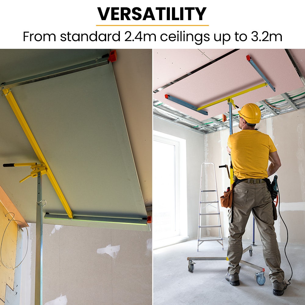UNIMAC Drywall & Panel Lifter, 1200 x 3600 68kg Max Gyprock Sheet, Galvanised, No-mark Locking Castors V219-TOLDWLUM310A