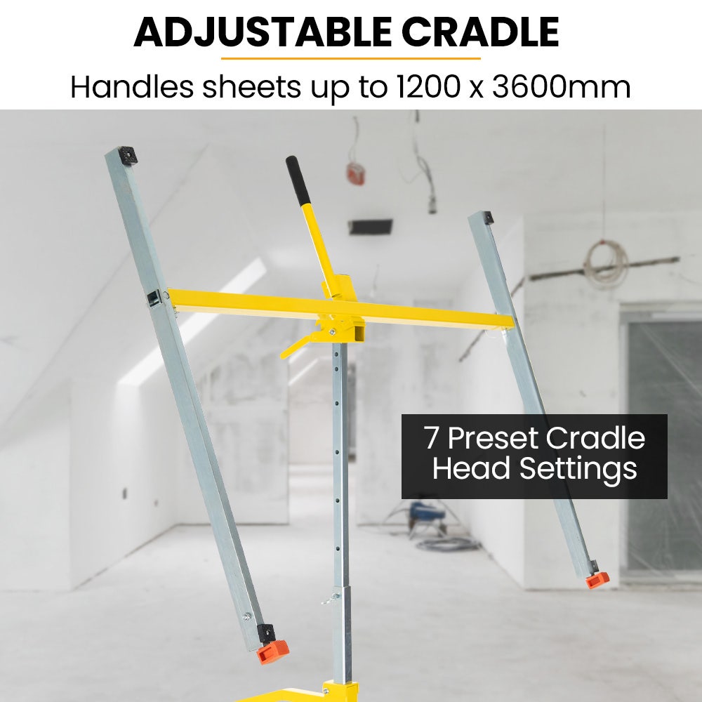 UNIMAC Drywall & Panel Lifter, 1200 x 3600 68kg Max Gyprock Sheet, Galvanised, No-mark Locking Castors V219-TOLDWLUM310A