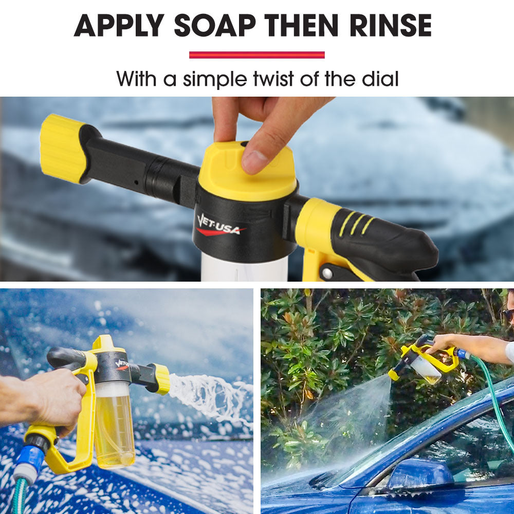 Jet-USA Foam Cannon Soap Applicator Gun For Garden Hose, Snow Foamer with Soap bottle, Quick Connect V219-TOLFGNBM024A