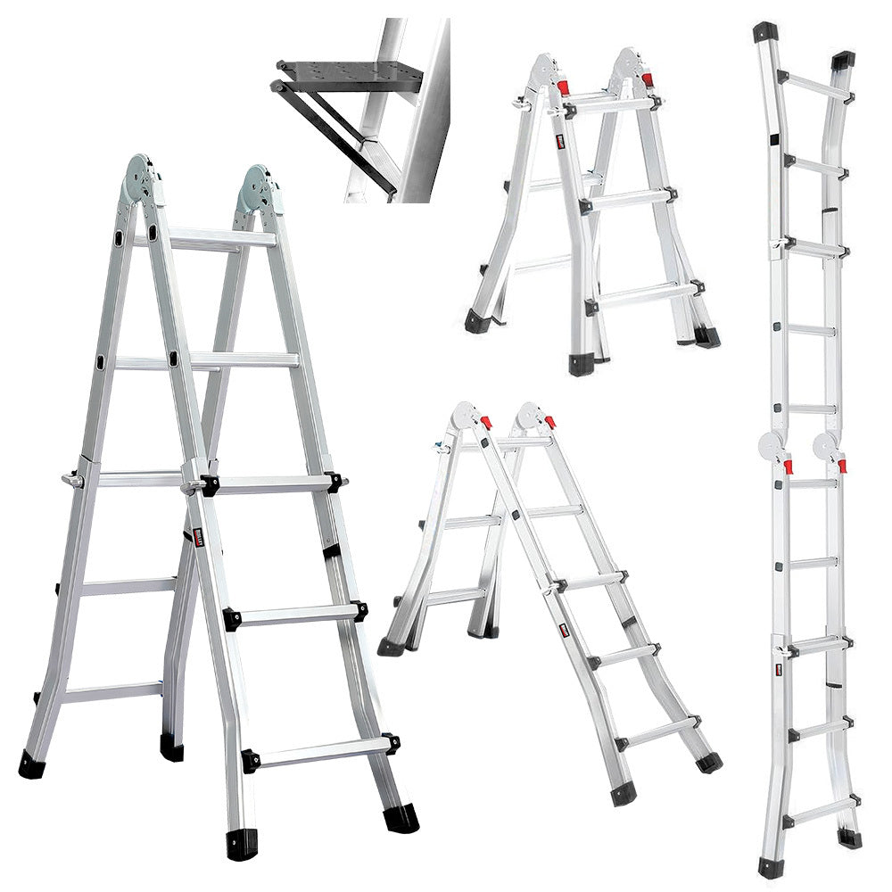 Bullet 2.9m Folding Aluminium Multipurpose Ladder, w/ Workshelf Platform, Spring Assisted Rapid Safety Lock V219-TOLLDABU29AA