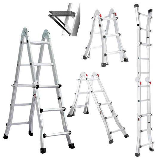 Bullet 2.9m Folding Aluminium Multipurpose Ladder, w/ Workshelf Platform, Spring Assisted Rapid Safety Lock V219-TOLLDABU29AA