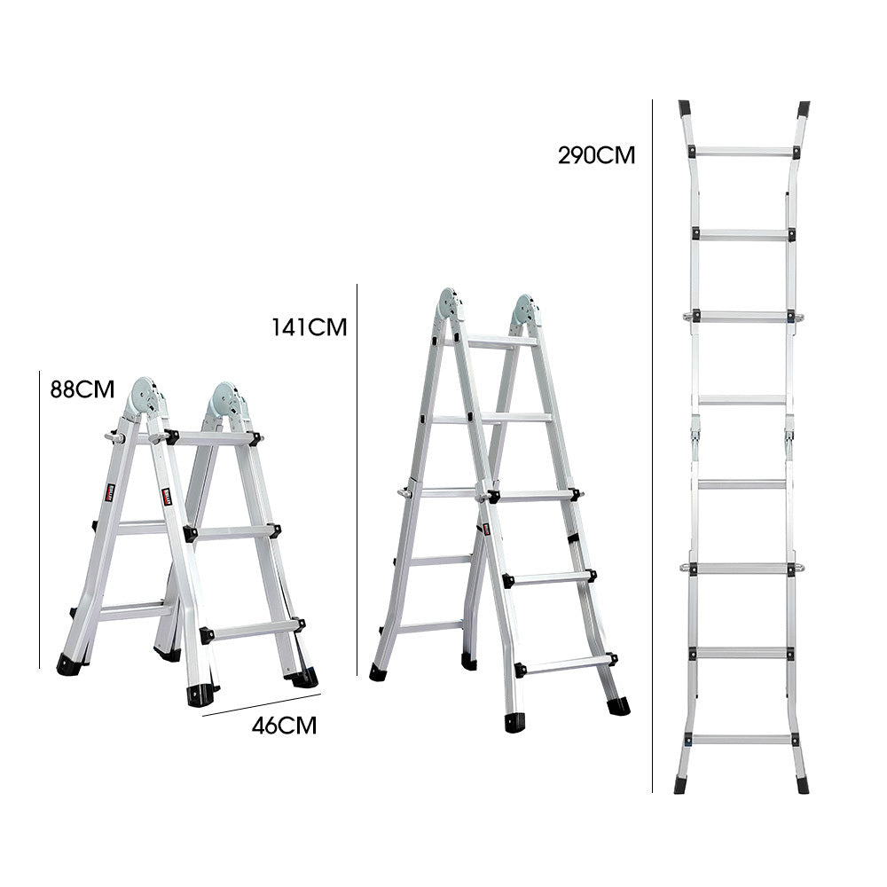 Bullet 2.9m Folding Aluminium Multipurpose Ladder, w/ Workshelf Platform, Spring Assisted Rapid Safety Lock V219-TOLLDABU29AA