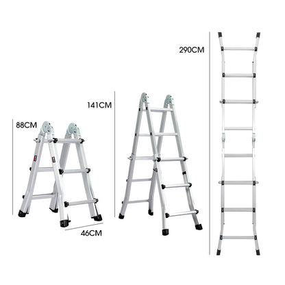 Bullet 2.9m Folding Aluminium Multipurpose Ladder, w/ Workshelf Platform, Spring Assisted Rapid Safety Lock V219-TOLLDABU29AA