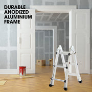Bullet 2.9m Folding Aluminium Multipurpose Ladder, w/ Workshelf Platform, Spring Assisted Rapid Safety Lock V219-TOLLDABU29AA