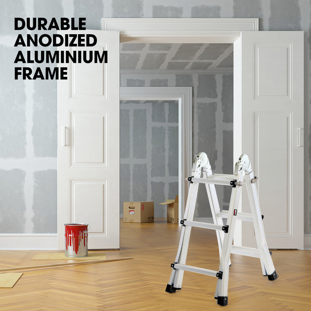 Bullet 2.9m Folding Aluminium Multipurpose Ladder, w/ Workshelf Platform, Spring Assisted Rapid Safety Lock V219-TOLLDABU29AA