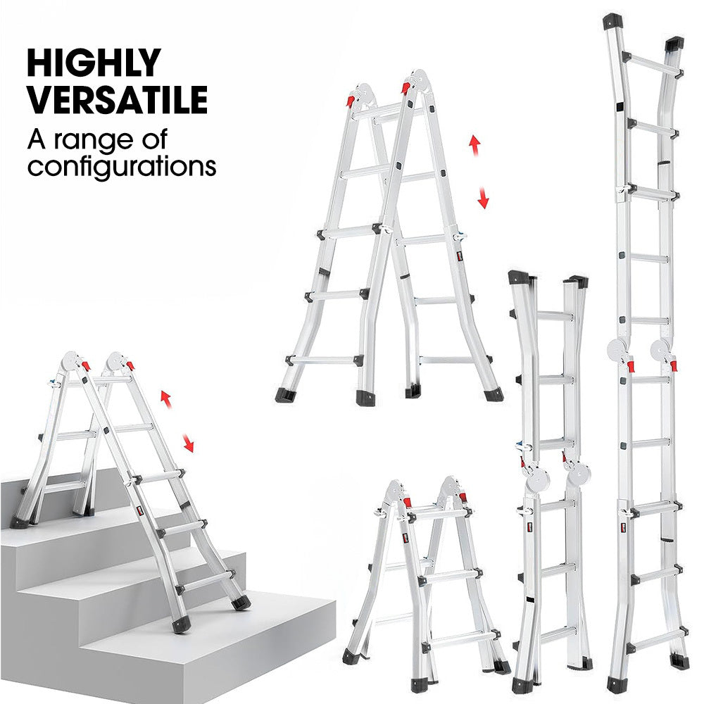 Bullet 2.9m Folding Aluminium Multipurpose Ladder, w/ Workshelf Platform, Spring Assisted Rapid Safety Lock V219-TOLLDABU29AA