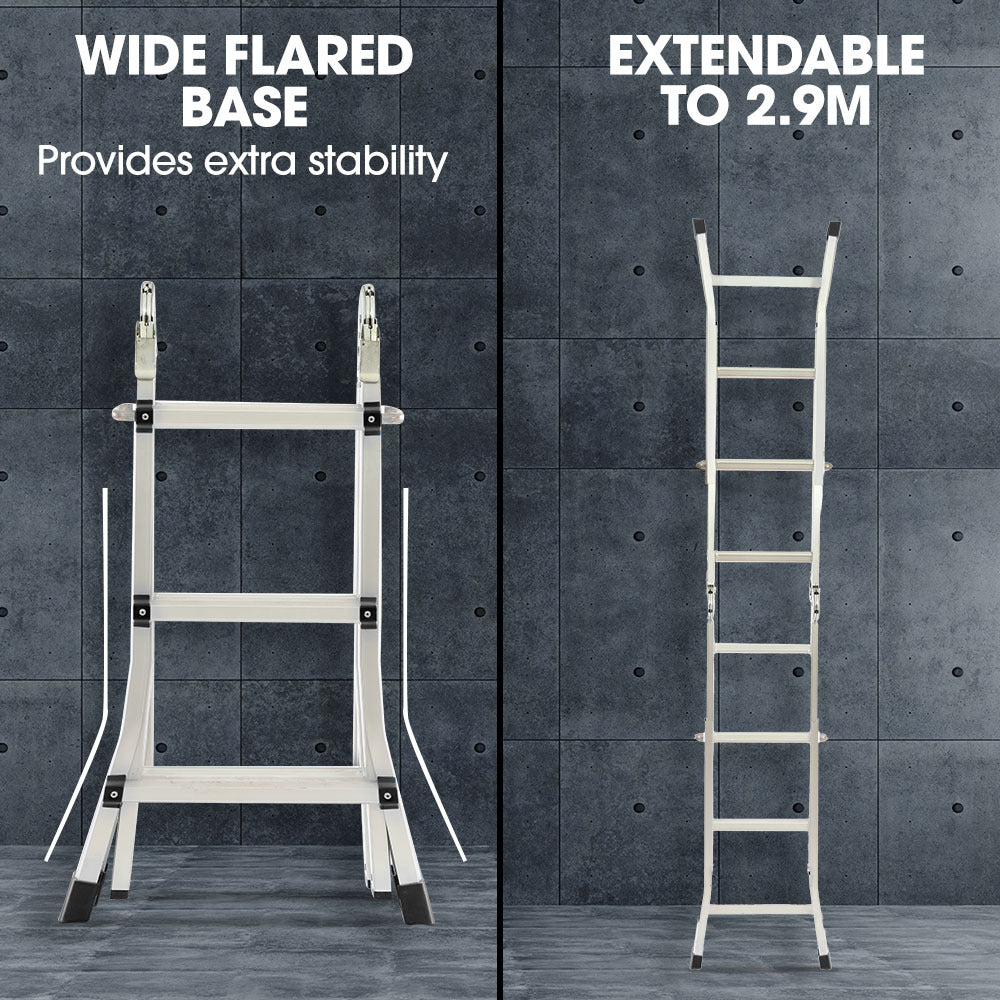 Bullet 2.9m Folding Aluminium Multipurpose Ladder, w/ Workshelf Platform, Spring Assisted Rapid Safety Lock V219-TOLLDABU29AA