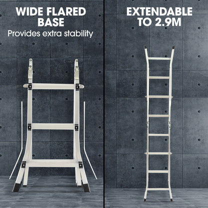 Bullet 2.9m Folding Aluminium Multipurpose Ladder, w/ Workshelf Platform, Spring Assisted Rapid Safety Lock V219-TOLLDABU29AA