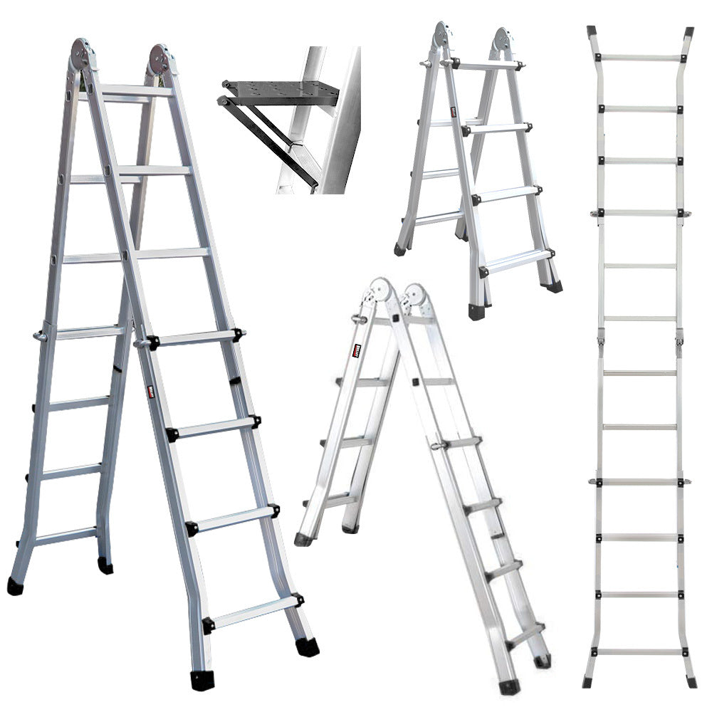 Bullet 4m Folding Aluminium Multipurpose Ladder, w/ Workshelf Platform, Spring Assisted Rapid Safety Lock V219-TOLLDABU40AA