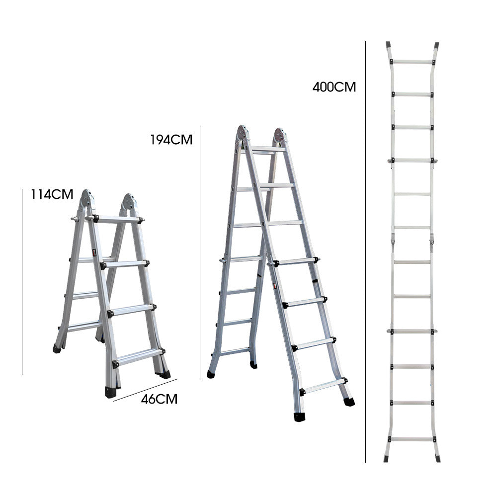 Bullet 4m Folding Aluminium Multipurpose Ladder, w/ Workshelf Platform, Spring Assisted Rapid Safety Lock V219-TOLLDABU40AA