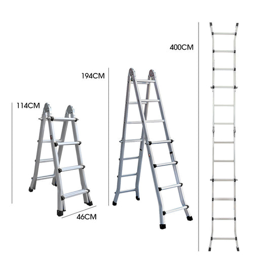 Bullet 4m Folding Aluminium Multipurpose Ladder, w/ Workshelf Platform, Spring Assisted Rapid Safety Lock V219-TOLLDABU40AA