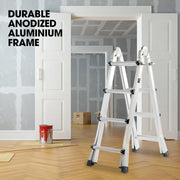 Bullet 4m Folding Aluminium Multipurpose Ladder, w/ Workshelf Platform, Spring Assisted Rapid Safety Lock V219-TOLLDABU40AA