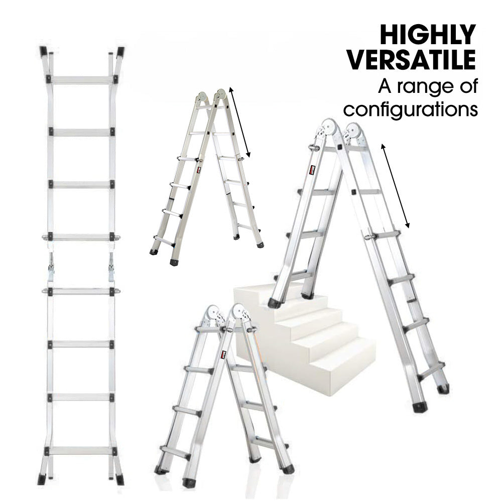 Bullet 4m Folding Aluminium Multipurpose Ladder, w/ Workshelf Platform, Spring Assisted Rapid Safety Lock V219-TOLLDABU40AA