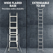 Bullet 4m Folding Aluminium Multipurpose Ladder, w/ Workshelf Platform, Spring Assisted Rapid Safety Lock V219-TOLLDABU40AA