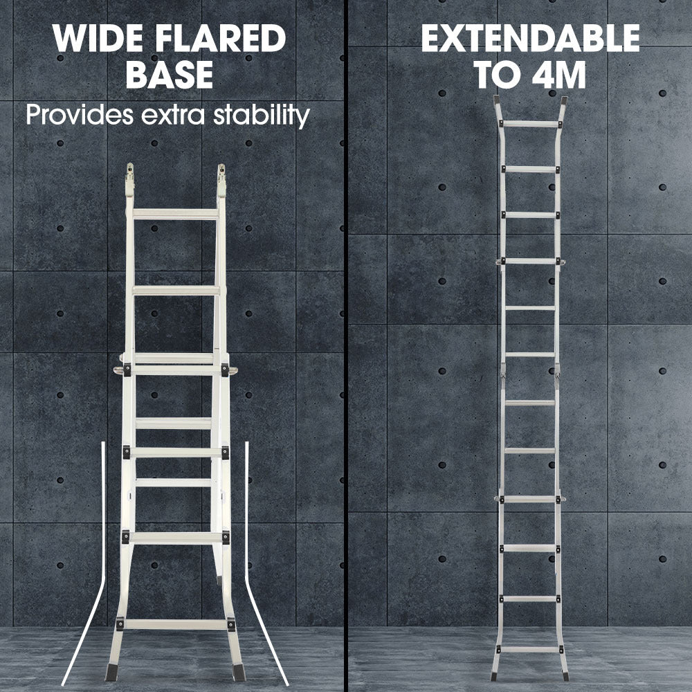 Bullet 4m Folding Aluminium Multipurpose Ladder, w/ Workshelf Platform, Spring Assisted Rapid Safety Lock V219-TOLLDABU40AA