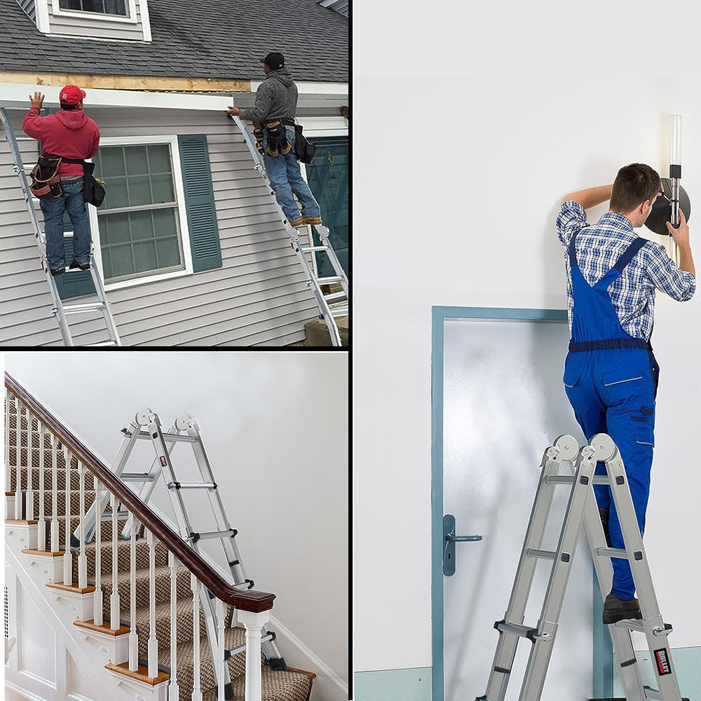 Bullet 4m Folding Aluminium Multipurpose Ladder, w/ Workshelf Platform, Spring Assisted Rapid Safety Lock V219-TOLLDABU40AA