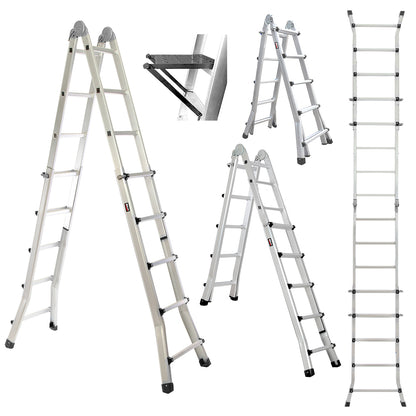 Bullet 5.1m Folding Aluminium Multipurpose Ladder, w/ Workshelf Platform, Spring Assisted Rapid Safety Lock V219-TOLLDABU51AA
