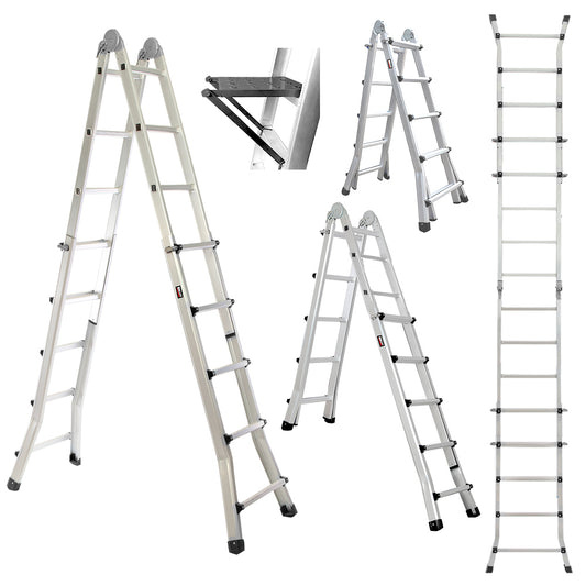 Bullet 5.1m Folding Aluminium Multipurpose Ladder, w/ Workshelf Platform, Spring Assisted Rapid Safety Lock V219-TOLLDABU51AA