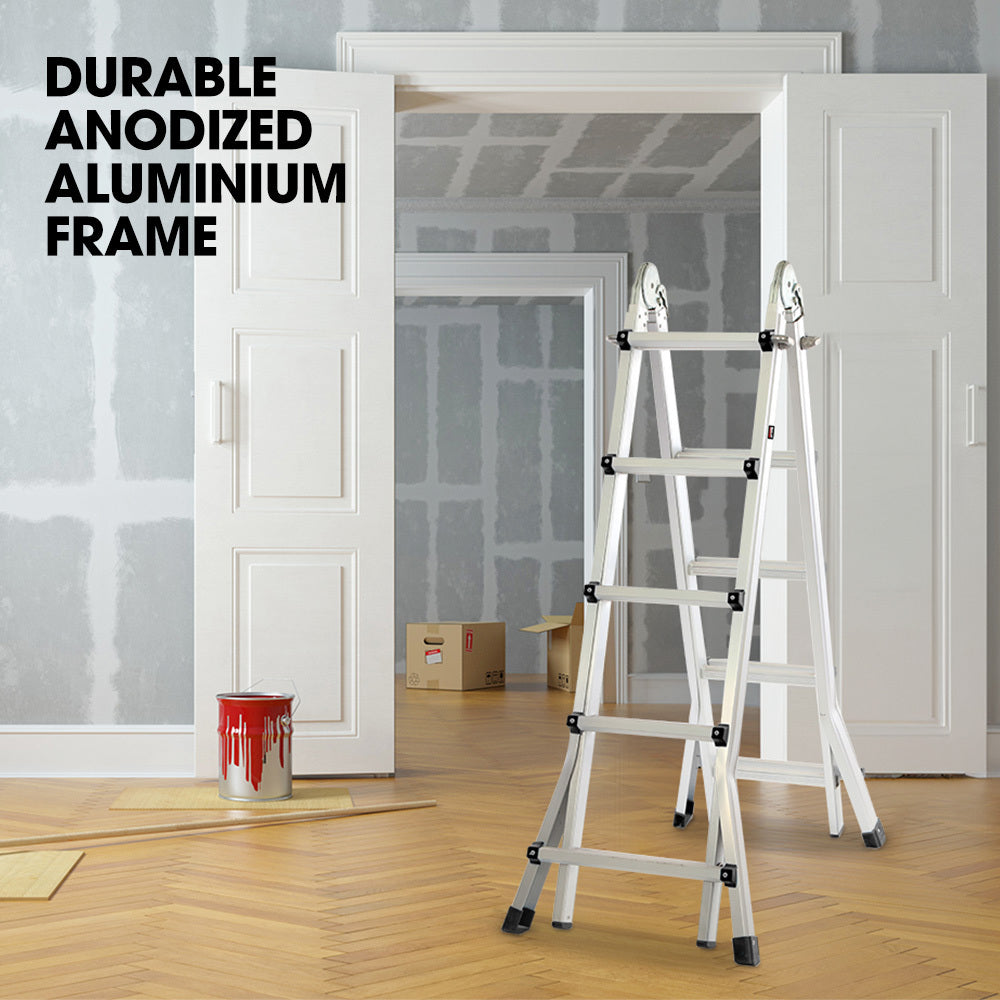 Bullet 5.1m Folding Aluminium Multipurpose Ladder, w/ Workshelf Platform, Spring Assisted Rapid Safety Lock V219-TOLLDABU51AA