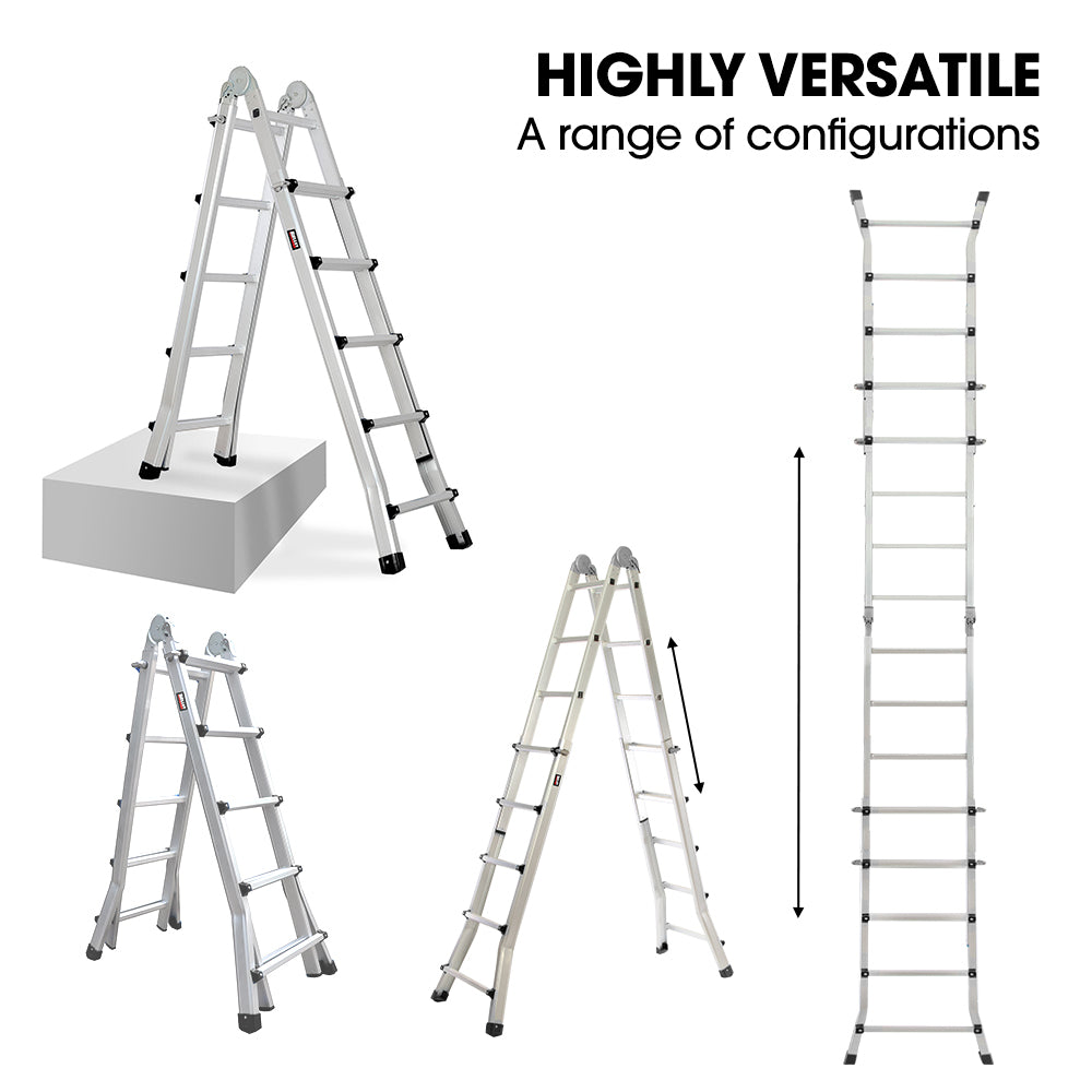 Bullet 5.1m Folding Aluminium Multipurpose Ladder, w/ Workshelf Platform, Spring Assisted Rapid Safety Lock V219-TOLLDABU51AA