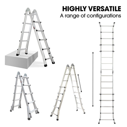 Bullet 5.1m Folding Aluminium Multipurpose Ladder, w/ Workshelf Platform, Spring Assisted Rapid Safety Lock V219-TOLLDABU51AA