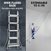 Bullet 5.1m Folding Aluminium Multipurpose Ladder, w/ Workshelf Platform, Spring Assisted Rapid Safety Lock V219-TOLLDABU51AA