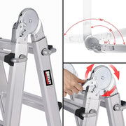 Bullet 5.1m Folding Aluminium Multipurpose Ladder, w/ Workshelf Platform, Spring Assisted Rapid Safety Lock V219-TOLLDABU51AA