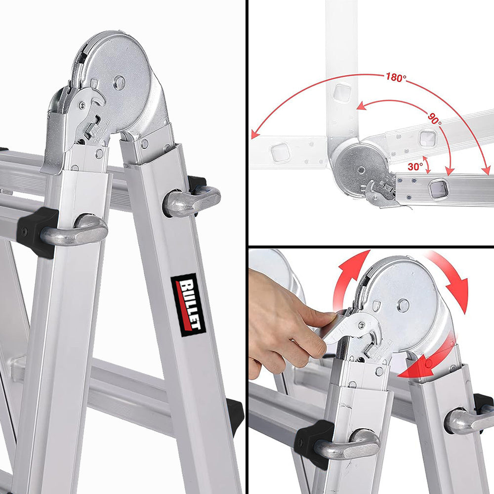 Bullet 5.1m Folding Aluminium Multipurpose Ladder, w/ Workshelf Platform, Spring Assisted Rapid Safety Lock V219-TOLLDABU51AA