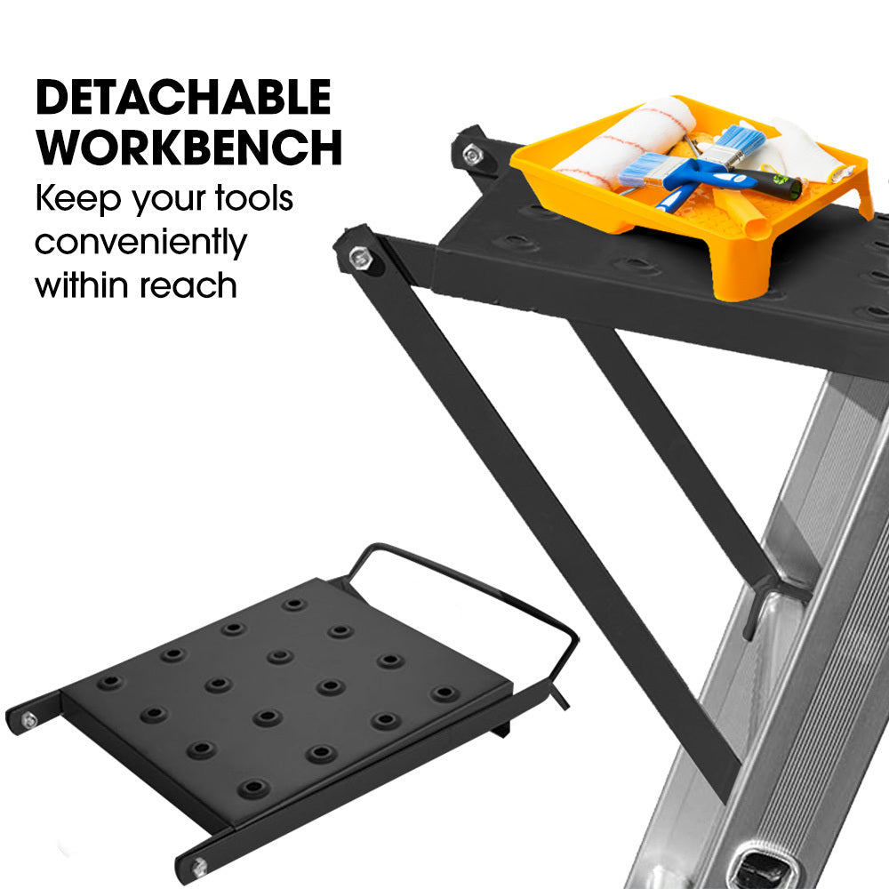 Bullet 5.1m Folding Aluminium Multipurpose Ladder, w/ Workshelf Platform, Spring Assisted Rapid Safety Lock V219-TOLLDABU51AA