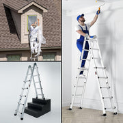 Bullet 5.1m Folding Aluminium Multipurpose Ladder, w/ Workshelf Platform, Spring Assisted Rapid Safety Lock V219-TOLLDABU51AA