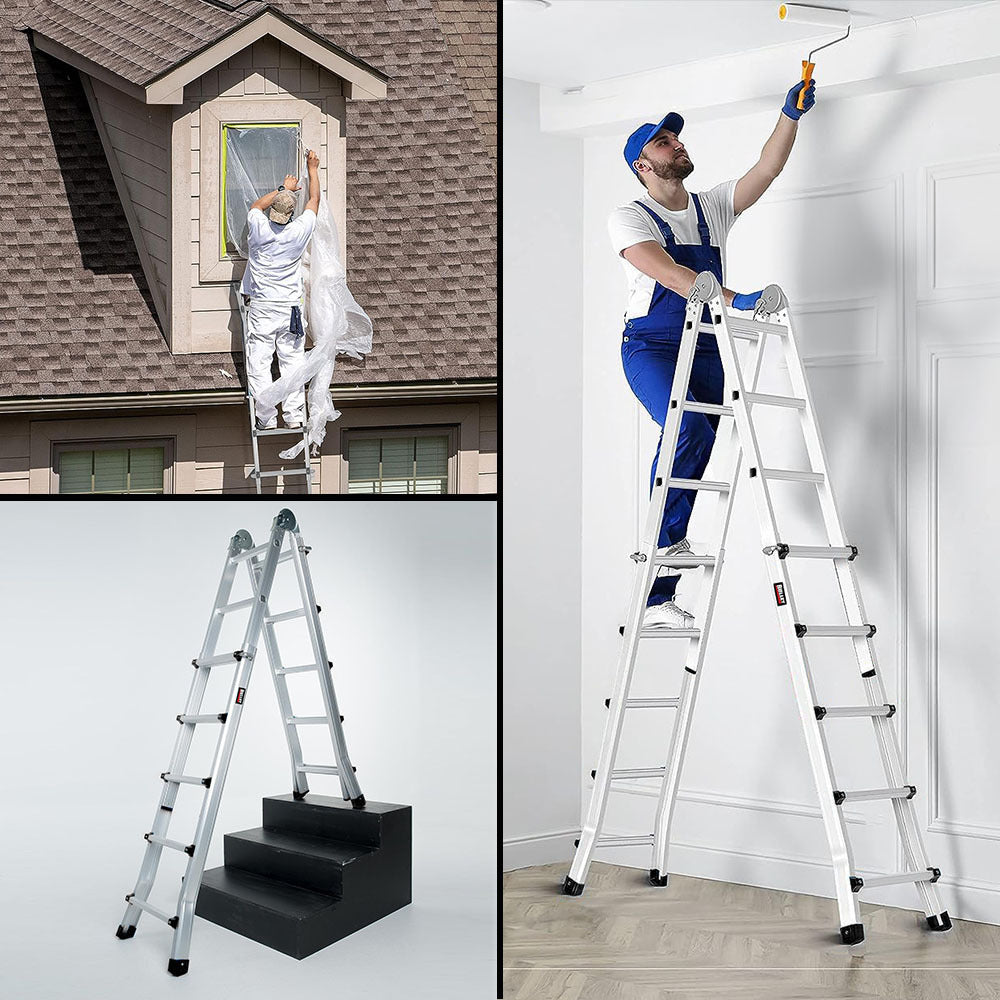 Bullet 5.1m Folding Aluminium Multipurpose Ladder, w/ Workshelf Platform, Spring Assisted Rapid Safety Lock V219-TOLLDABU51AA
