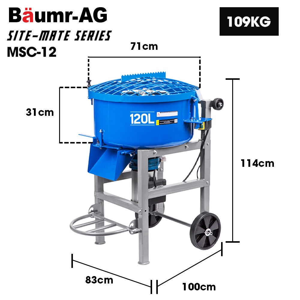 BAUMR-AG 120L Forced Action Pan Mixer, 1500W Electric Direct Drive Motor, Heavy-Duty Frame, for Mortar Screed V219-TOLMSCBM1C2A
