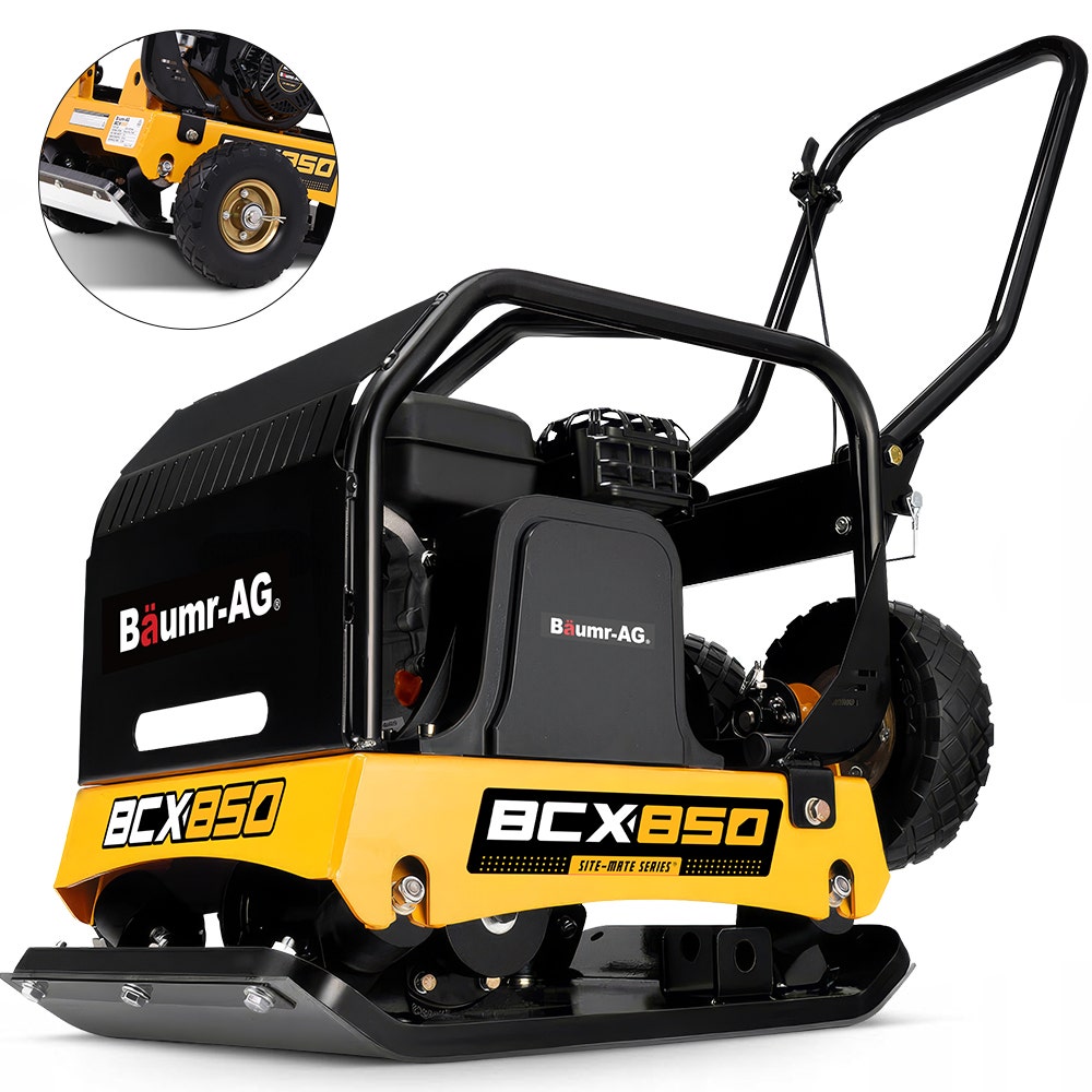 BAUMR-AG 125kg 450x630mm 7HP Plate Compactor, 32kN Vibratory Compaction, Wheel Kit, Protective Paver Pad, V219-TOLPLCBM8C5A