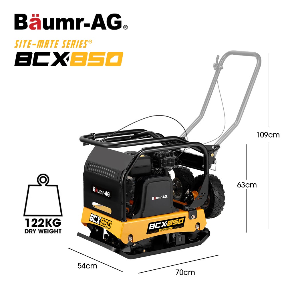 BAUMR-AG 125kg 450x630mm 7HP Plate Compactor, 32kN Vibratory Compaction, Wheel Kit, Protective Paver Pad, V219-TOLPLCBM8C5A