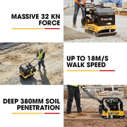 BAUMR-AG 125kg 450x630mm 7HP Plate Compactor, 32kN Vibratory Compaction, Wheel Kit, Protective Paver Pad, V219-TOLPLCBM8C5A